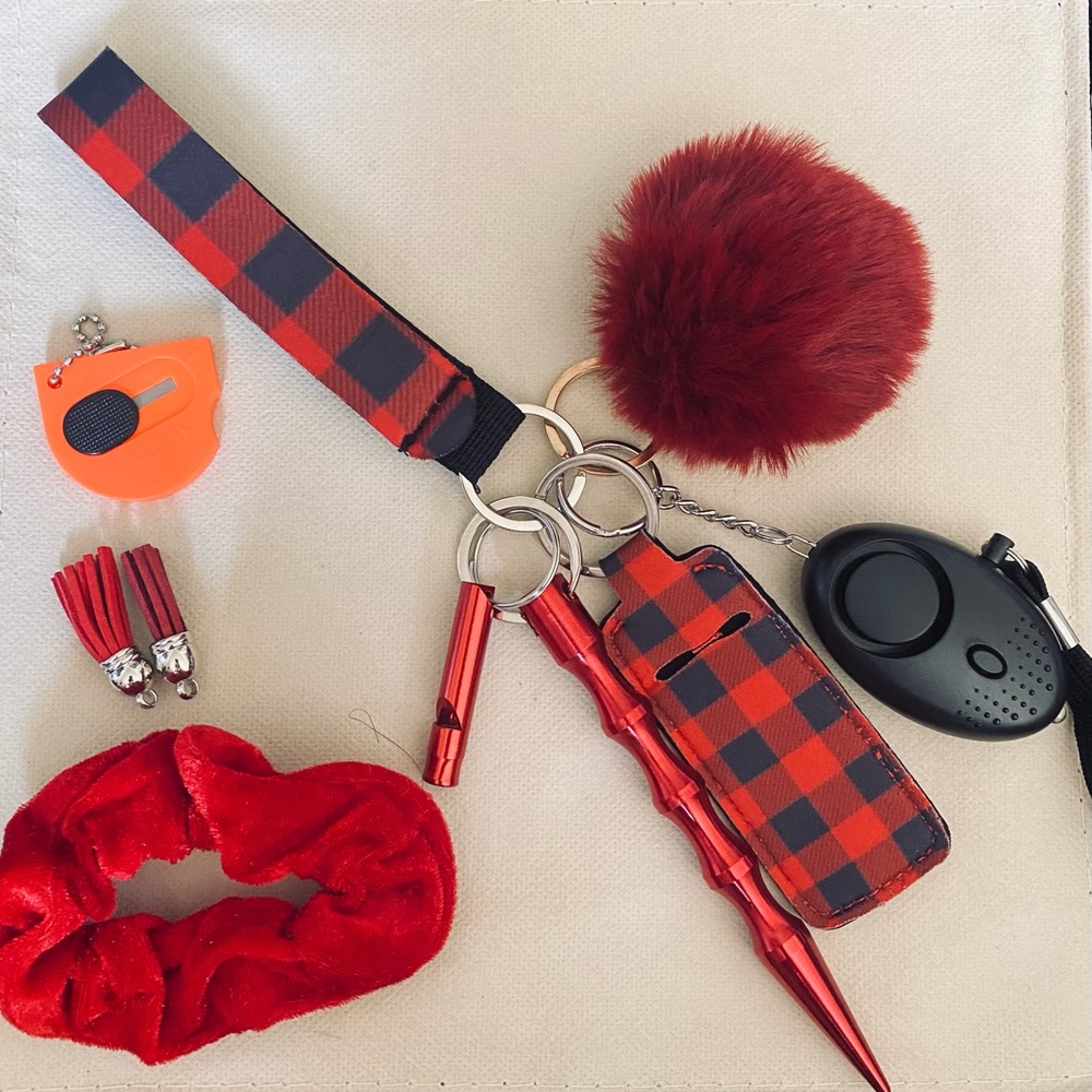 Red plaid safety keychain